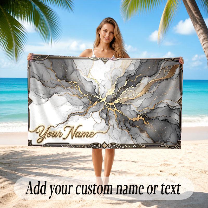 Abstract Geometric Theme Soft Beach Towel Personalized Custom Name Text Towel Portable for Beach Pool Travel