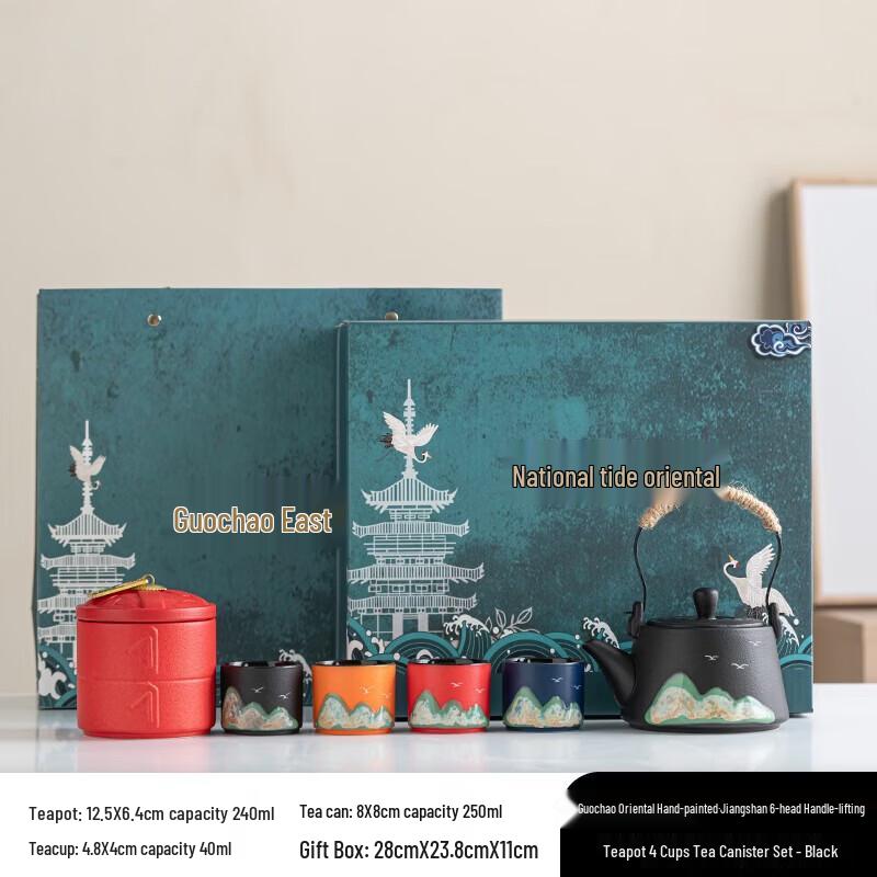 Hongyu Oriental Hand-Painted Stainless Steel Tea Set