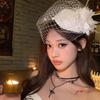 New Elegant Bridal Headwear Vintage Pearl Flower Wedding Veil Hat Temperament Mesh Pillbox Hats For Women