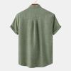 Men Stand Collar Half Placket Chest Pocket Short Sleeve Cotton Linen Shirt Solid Loose Breathable Casual Summer Blouse
