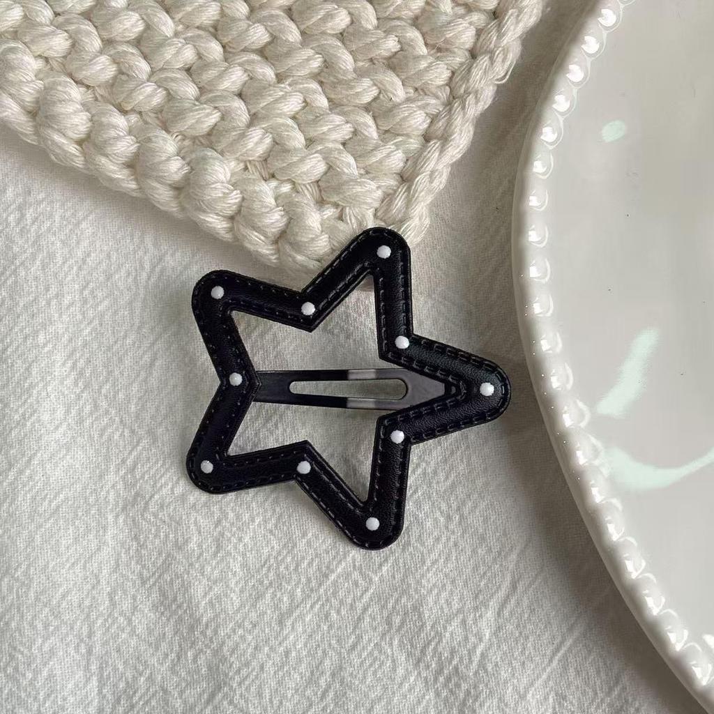 Polka Dot Leather Pentagram BB Hair Clips - Cloud Side Bangs Bobby Pins Hair Accessories