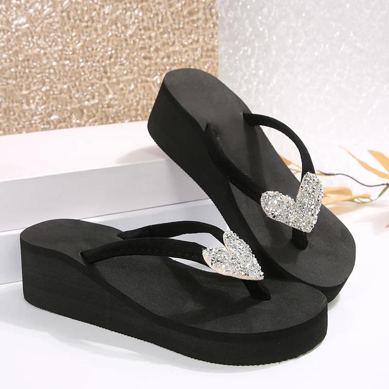 Fashion Vintage Wedges Med Heel Flip Flops for Ladies Chunky Platform Slip On Slippers Women Summer Hot Sale Beach Home Shoes Women