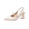 Beautiful spring and summer high heels women's thick heel cheongsam pointed design sense niche pearl bag head sandals
