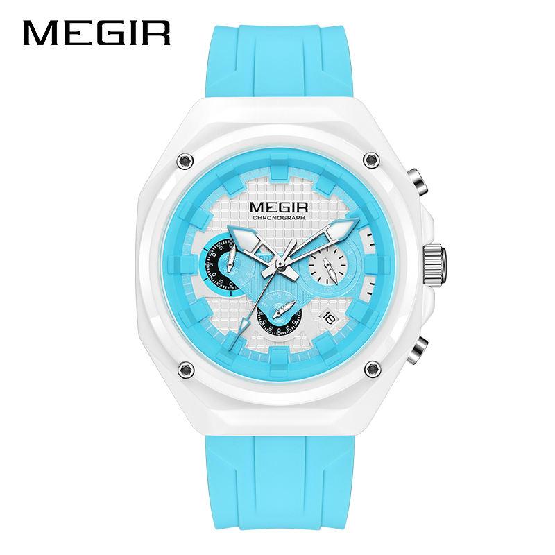 Men's Chronograph Quartz Watch Octagonal Case Waffle Dial Date Display Waterproof Silicone Strap Sports Wristwatch