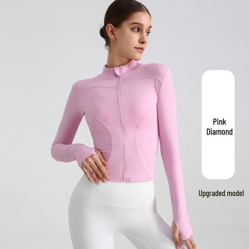 European & American Zipper Yoga Jacket - Quick-Drying, Slimming, Long Sleeve Fitness Top for Women