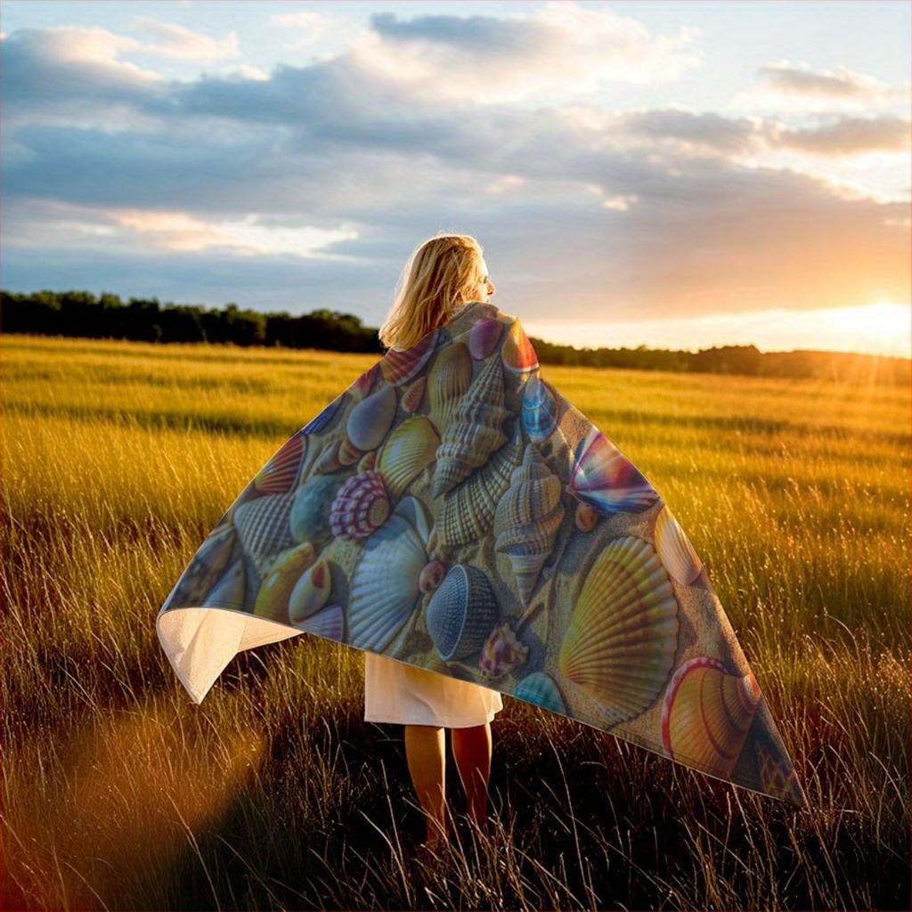 Personalized flannel blanket with beach ocean starfish and seashell design perfect for beds sofas offices travel decora