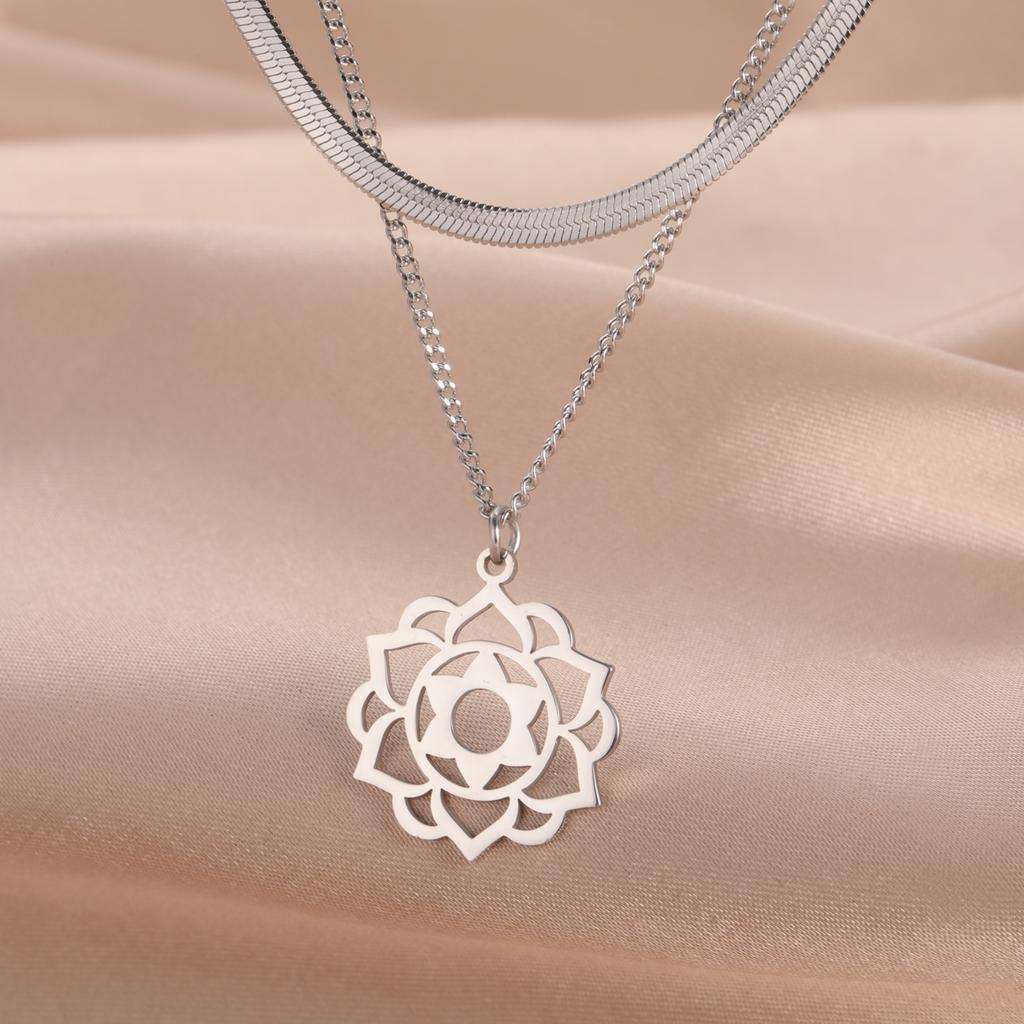 LIKGREAT Yoga Lotus Necklaces Stainless Steel Flower of Life Pendant Women Girls Mandala Healing Buddha Spiritual Chakra Jewelry