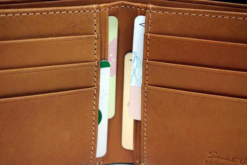 [Saint Cuir BRIDLE LEATHER] British Thomas Bridle Leather and Tanned Leather Bifold Card Wallet (No Coin Compartment, Pure Bill Compartment) (Dark