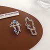Retro Irregular Blue Heart S925 Silver Earrings - Trendy High-End Contrast Color Design