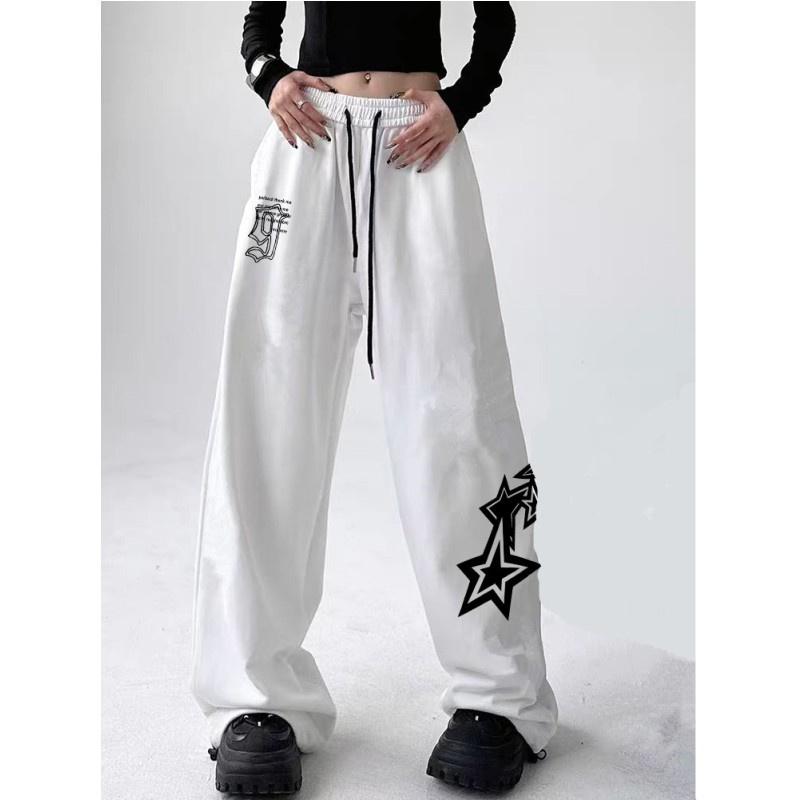 Letter Star Print Design Sweatpants Women Street Style Wide Leg Pants Women Spring Summer Trendy Long Trousers