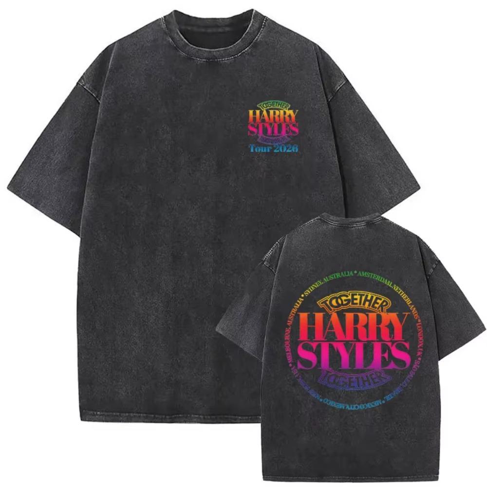 Harry Styles Together Tour 2026 Vintage Washed T-Shirt Men Women Pop Music Fashion Oversized Cotton Casual Streetwear
