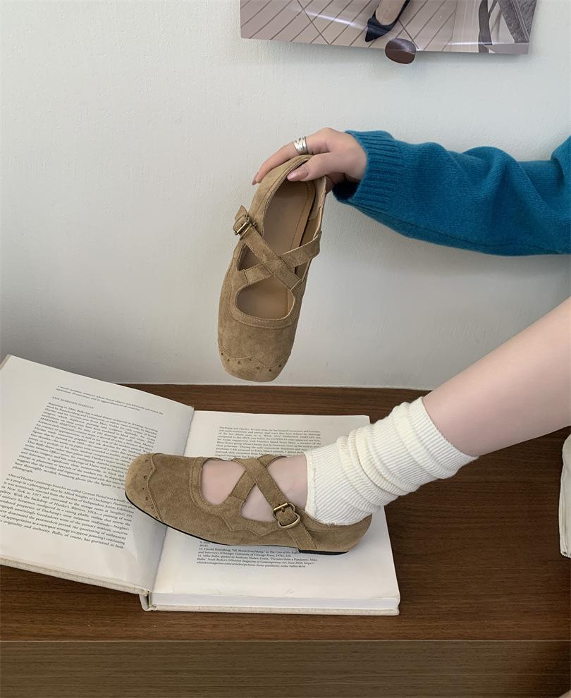 

Ретро коричневые туфли Мэри Джейн с квадратным носком балетки женские 2025 новая корейская версия французские туфли-лодочки женская обувь 39 хаки