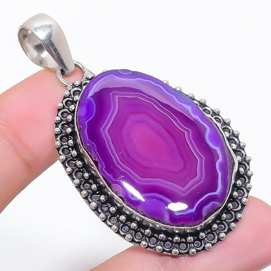 Natural Pink Druzy Slice Gemstone 925 Sterling Silver Jewelry Pendant 2.36" f8I92