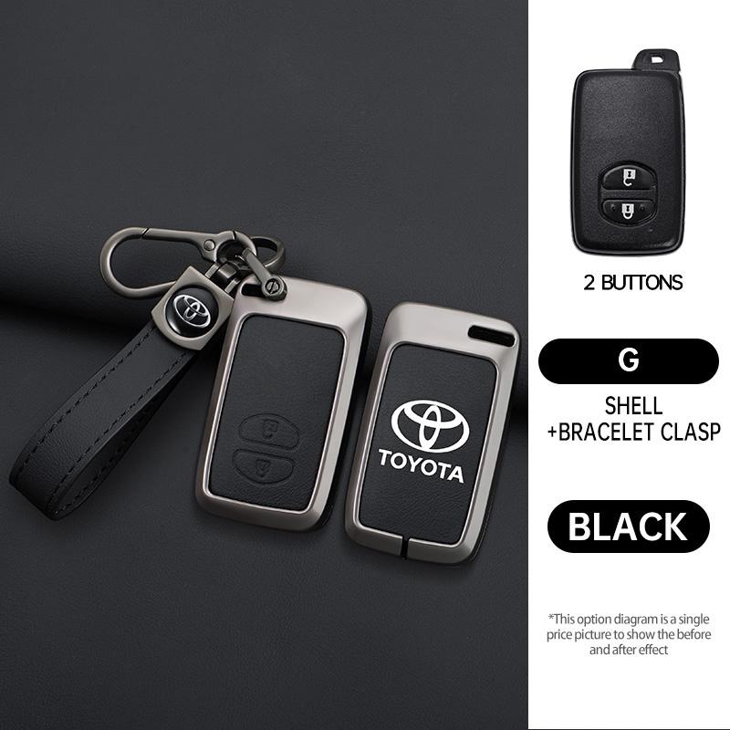 Zinc Alloy Leather Car Remote Key Case Holder Shell For Toyota Aqua RAV4 Land Cruiser Camry Prado Corolla Prius Keyless Keychain