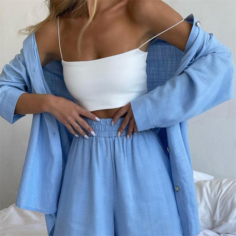 Plus Size Women’s Long Sleeve Shirt & Shorts Two-Piece Set