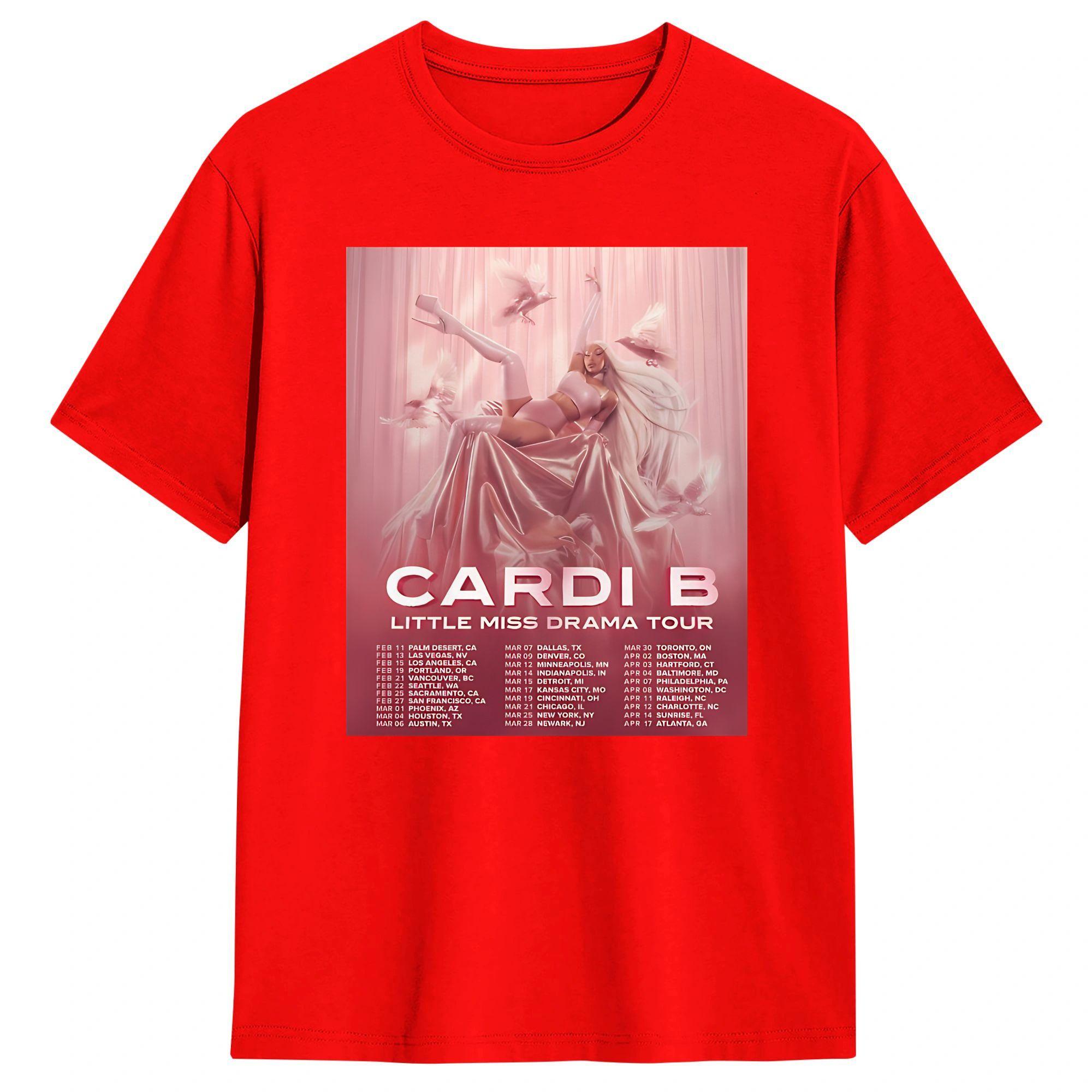 Summer Cardi B Little Miss Drama Tour 2026  Novelty TShirts  Cotton Tshirt for Unisex Y2K Classic Short Sleeve Tees S