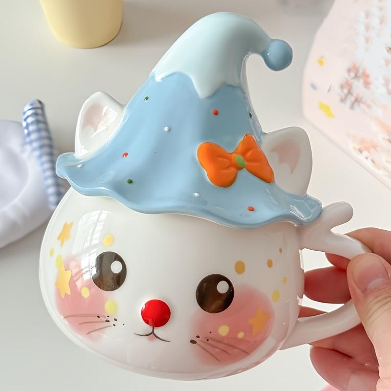 1pc Cute Cat Ceramic Mug with Lid, Handmade Multipurpose Coffee Cup, Insulated, Reusable Milk Cup, with Hand Wash Only, Ideal Gift for Christmas