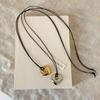 Glossy Empty Metal Love Black Leather Rope Long Necklace Women'S Versatile Fashion Neck Chain Sweater Chain