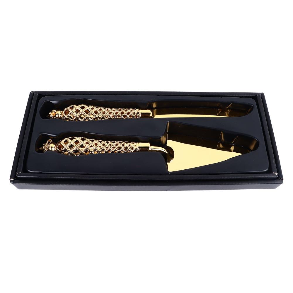 Zinc Alloy Cake Cutter Serving Spatula Non Slip Handle Gold Cake Serving Set Afternoon Tea
