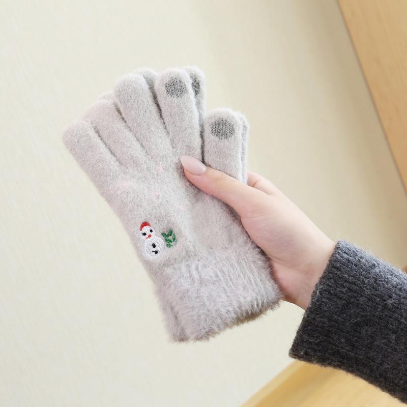 Gloves for Women, Cute In Autumn and Winter, Thickened Thin Velvet To Keep Warm, Riding with Five Fingers, Versatile, and Cold-proof for Students