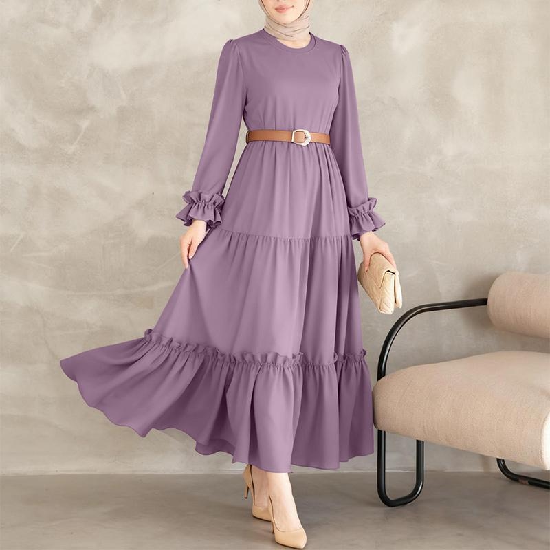 

ZANZEA Женское повседневное платье-туника с круглым вырезом, однотонное, с длинным рукавом, свободного кроя 2XL фиолетовый