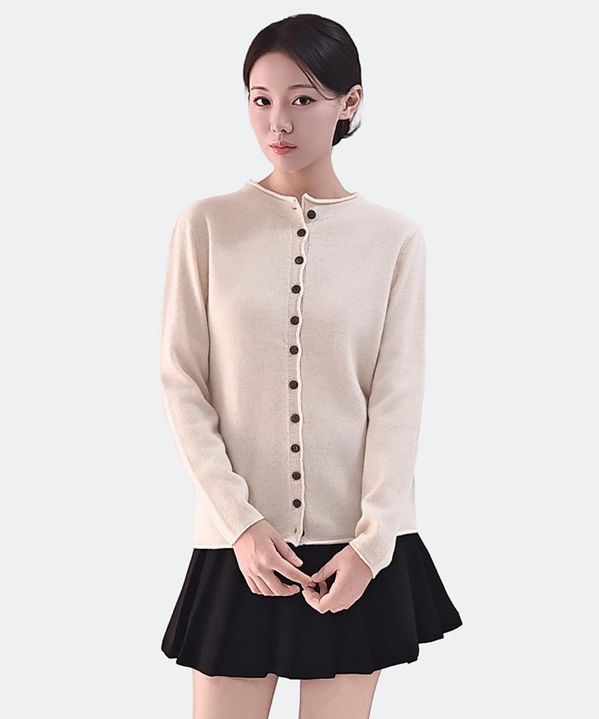 Clace 100% Wool Loose Fit Cardigan With Button Details_Brown
