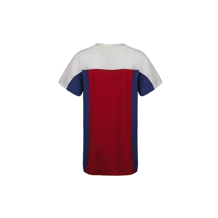 Nike Color Block Round Neck Loose Breathable Short Sleeve Dress Women Dresses Burgundy AR2405-677