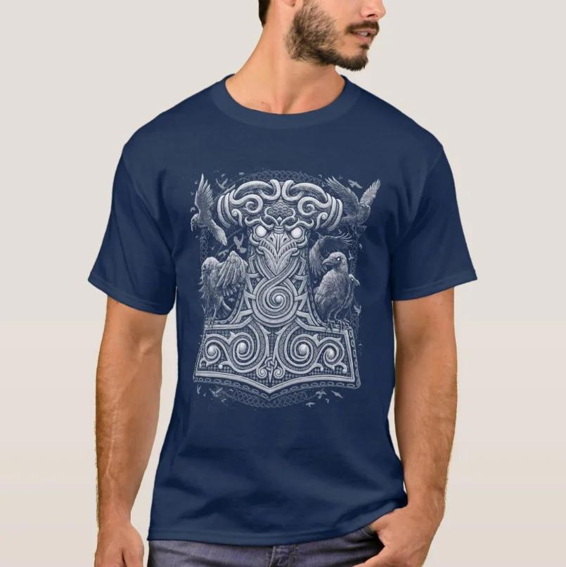 Norse Mythology Raven Thor Hammer Mjolnir TShirt Short Sleeve Casual 100 Cotton ONeck Summer Mens Tshirt Size S3XL