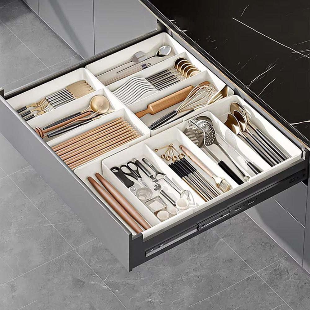 Movable Partition Kitchen Drawer Organizer Stationery Storage Expandable Utensil Tray Chopsticks