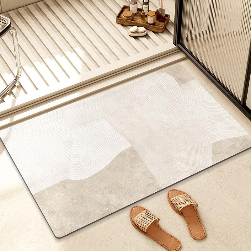 Diatom Mud Bathroom Mat Minimalist Abstract Geometric Pattern Quick Dry Absorbent Non Slip Toilet Door Mat for Home Decor