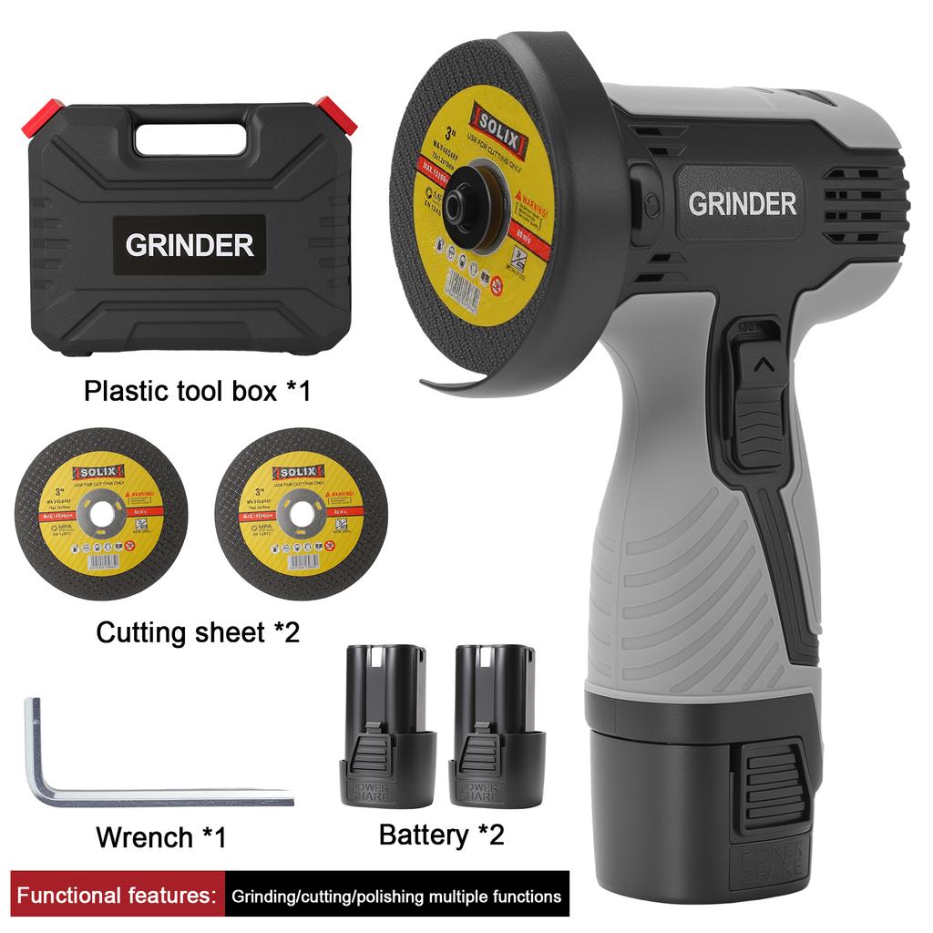 12V Mini Lithium Angle Grinder Brushed Motor EU Standard Plug 2 Batteries Rechargeable Cutting & Polishing Power Tool