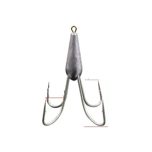 Large Three-Prong Lead Fishing Hook with Barbs and Long Cast Blade