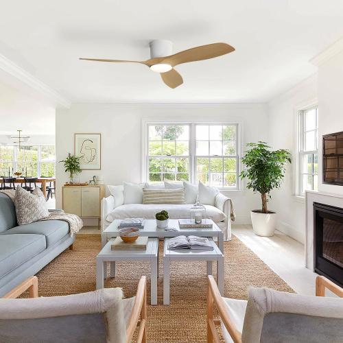 Sofucor Ceiling Fan with Light and Remote Control, White, 132 cm, 3 ABS Blades