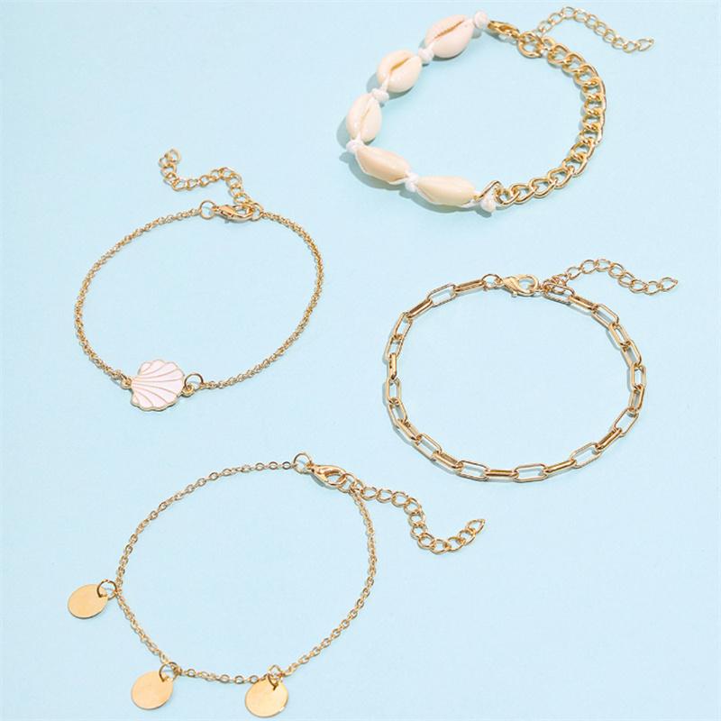

4Pcs/Set Bohemia Shell Chain Anklet Sets For Women Sequins Ankle Bracelet On Leg Foot Trendy Summer Beach Jewelry Gift
