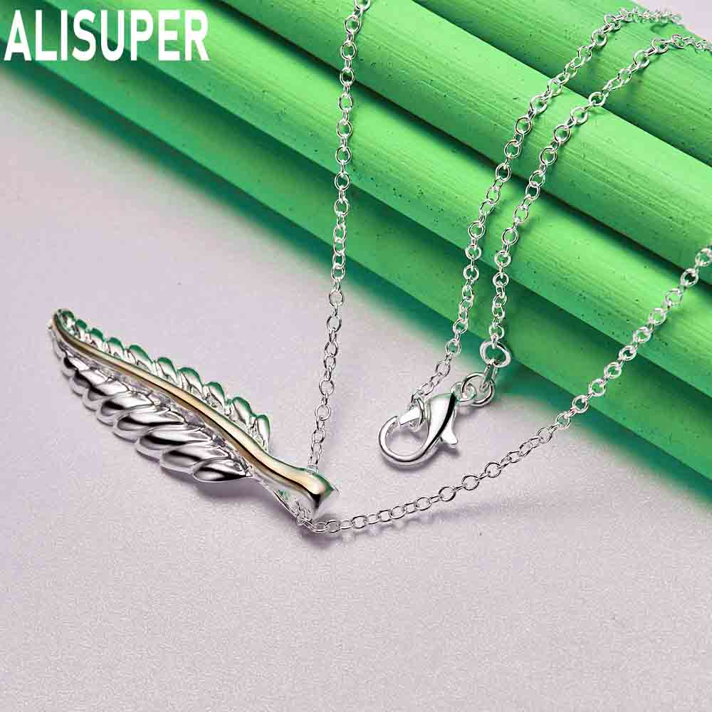 925 Sterling Silver Feather Pendant Necklace Fashion Wedding Jewelry