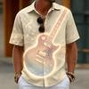 Herren Vintage Skizze Gitarrenprint Hemd, Musiknoten Design, Lässiger Sommerstil