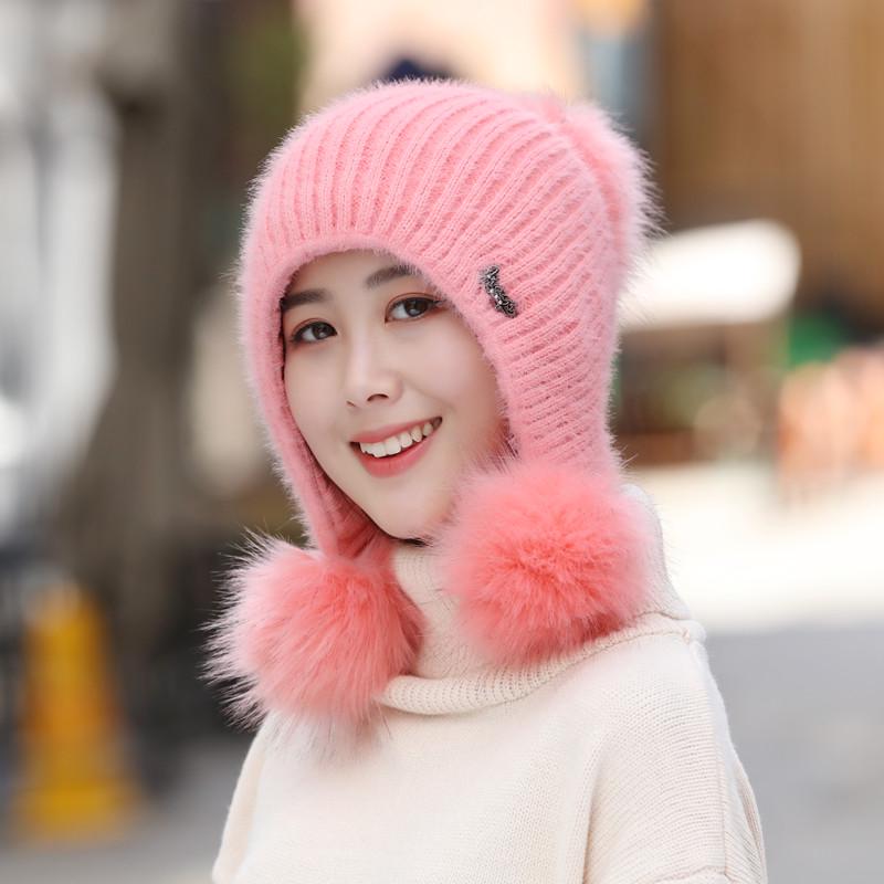 Neue Hohe Qualität Warme Mütze Frauen Kaninchen Fell Winter Hut Weibliche Mode Fügen Pelz Gefüttert Pompons Gestrickte Hut