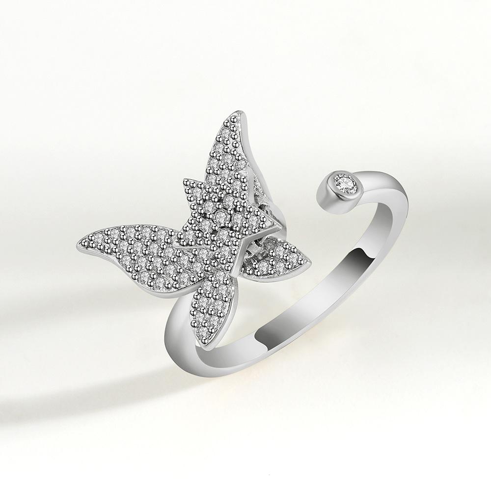 Cute Butterfly Open Adjustable fidget Ring for women crystal anxiety relief spinning Wedding Ring Party Fashion Zircon gifts