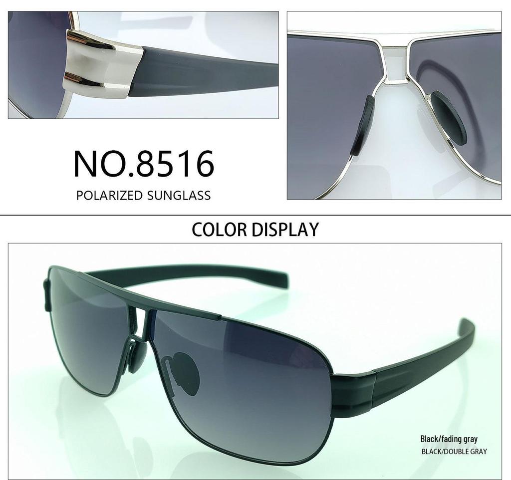 Men's Oversized Polarized Aviator Sunglasses - European/American Style, UV Protection, Metal Frame, Model 8516.