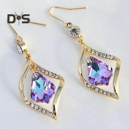 1 Pair Lady Dangle Earrings Rhombus Shape Shiny Rhinestone Exquisite ...