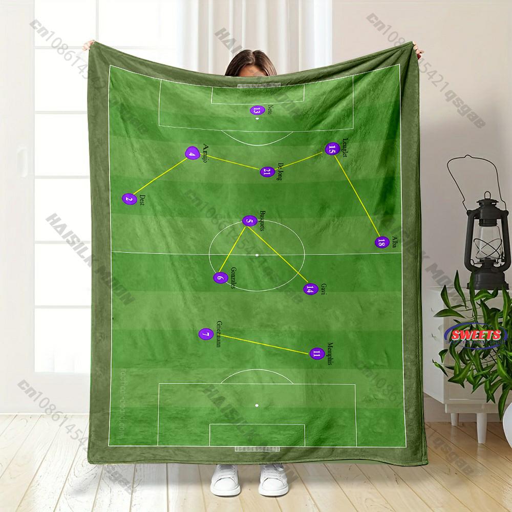 Green Field Football Tactical Print Blanket, Home Sofa Chairs Bed Decor Blanket Football Lovers Gift Blanket Next Day Shipping