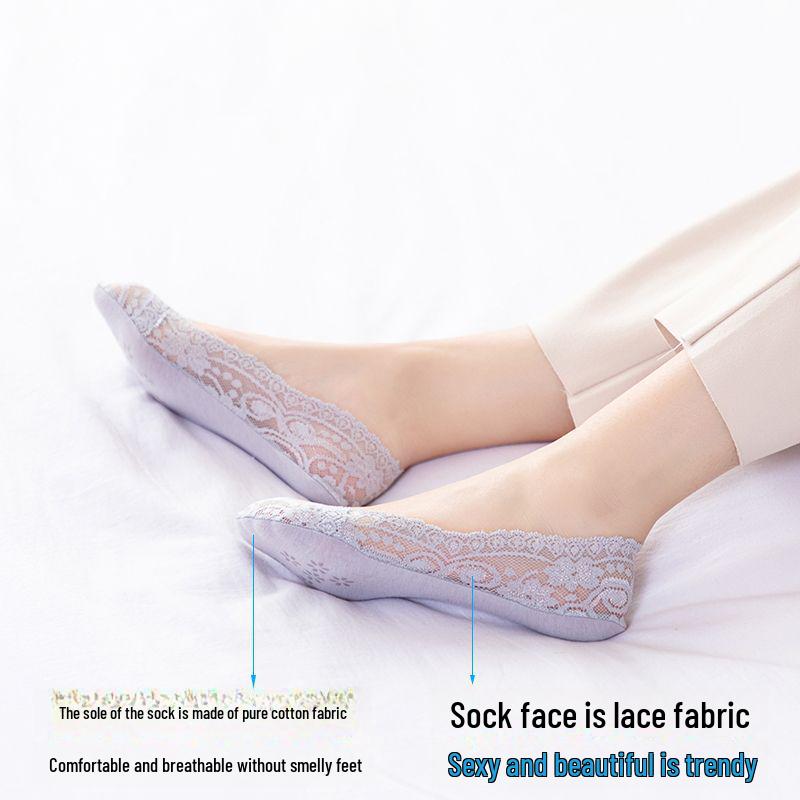 Women's Lace Invisible Non-Slip Boat Socks - Breathable, Thin, Shallow Fit for Summer
