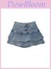 Denim Mini Skirt For Women High Waist Splicing Summer Ruffled Fashionable Casual For Teens