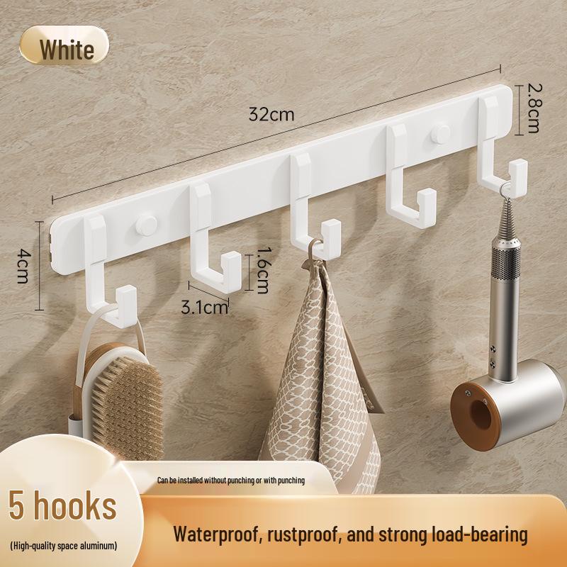 Space-Saving Aluminum Bathroom Towel Rack with Hooks for Wall or Door Mounting