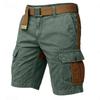 Men's Washed Cotton Color-block Casual Cargo Pants With 3D Pockets Double Zipper Crotch-open Trousers No Belt