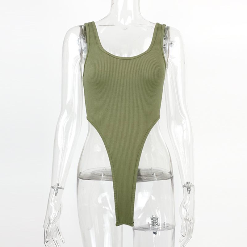 GMXIA Summer Sleeveless Women's Sexy Slim-fit Cotton Pit Strip U-neck Vest High Slit Bodysuit