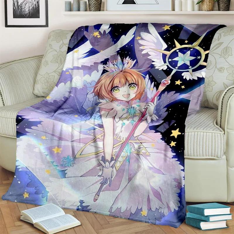 Sakura 3D Cute Card Captor Anime Cartoon Blanket,Soft Throw Blanket for Home Bedroom Bed Sofa Picnic Office Cover Blanket Kids