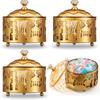4 Pcs Ramadan Trays with Lid Metal Gold Eid Mubarak Tray Ramadan Plate Ramadan Decorations Ramadan Food Storage Container for Serving Cookie Candy