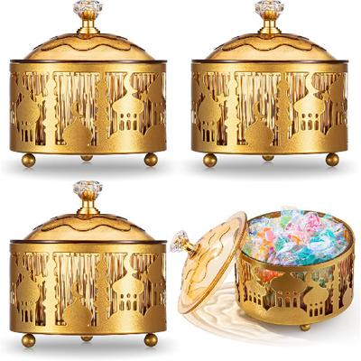 4 Pcs Ramadan Trays with Lid Metal Gold Eid Mubarak Tray Ramadan Plate Ramadan Decorations Ramadan Food Storage Container for Serving Cookie Candy