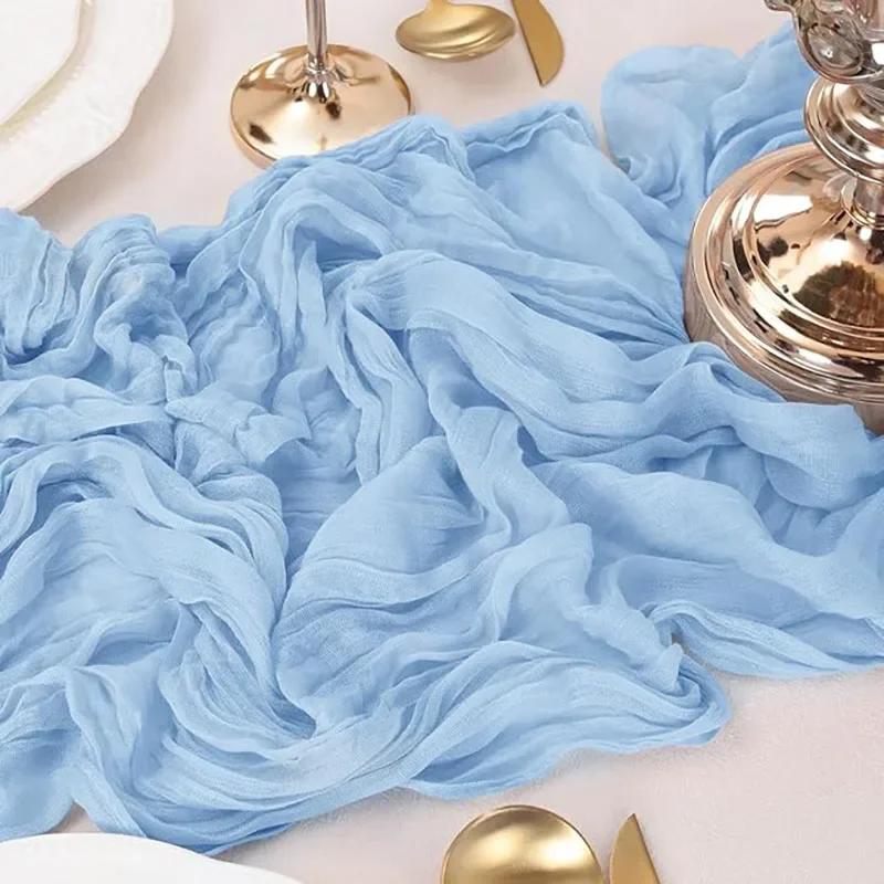 Baby Blue Cheesecloth Table Runner 4 Pack Vintage Rustic Gauze Table Runner Boho Decoration for St Patrick's Day Easter Wedding